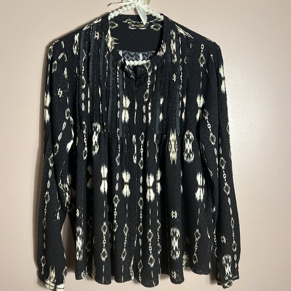 Massimo Dutti Tops - Massimo Dutti Black and Tan Long Sleeve Blouse